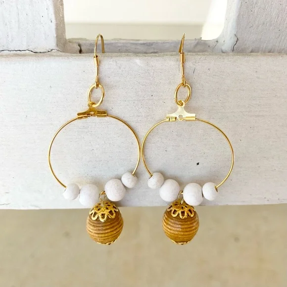 Handcrafted Boho Vibes Beaded Dangling Hoop Earrings - Picture 4 of 6